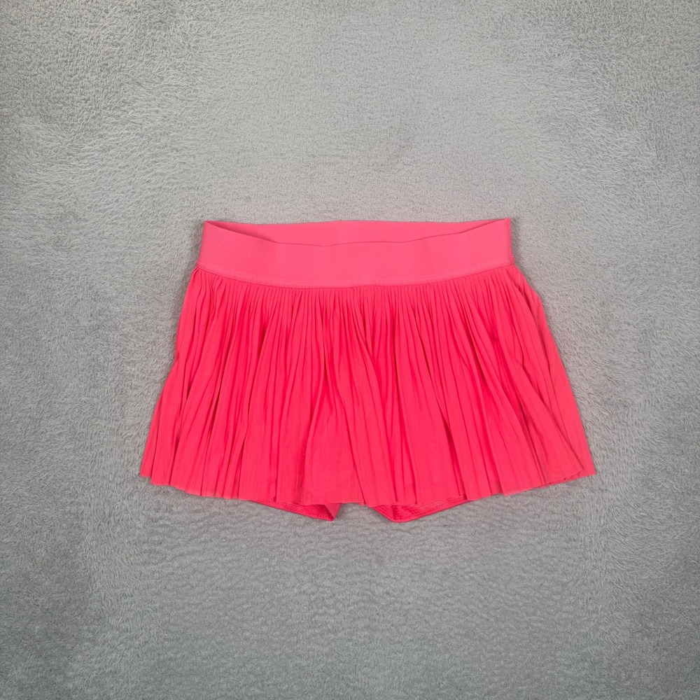 Lululemon Pleated Mesh Tennis Skort Neon Pink Size 12 Built-in Shorts Pocket